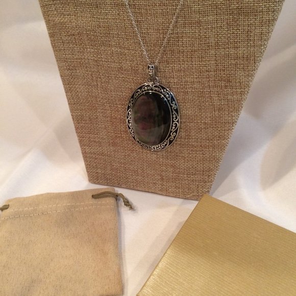 HUGE NEW Gray MOP Rhodium Enhancer Pendant - Picture 9 of 13